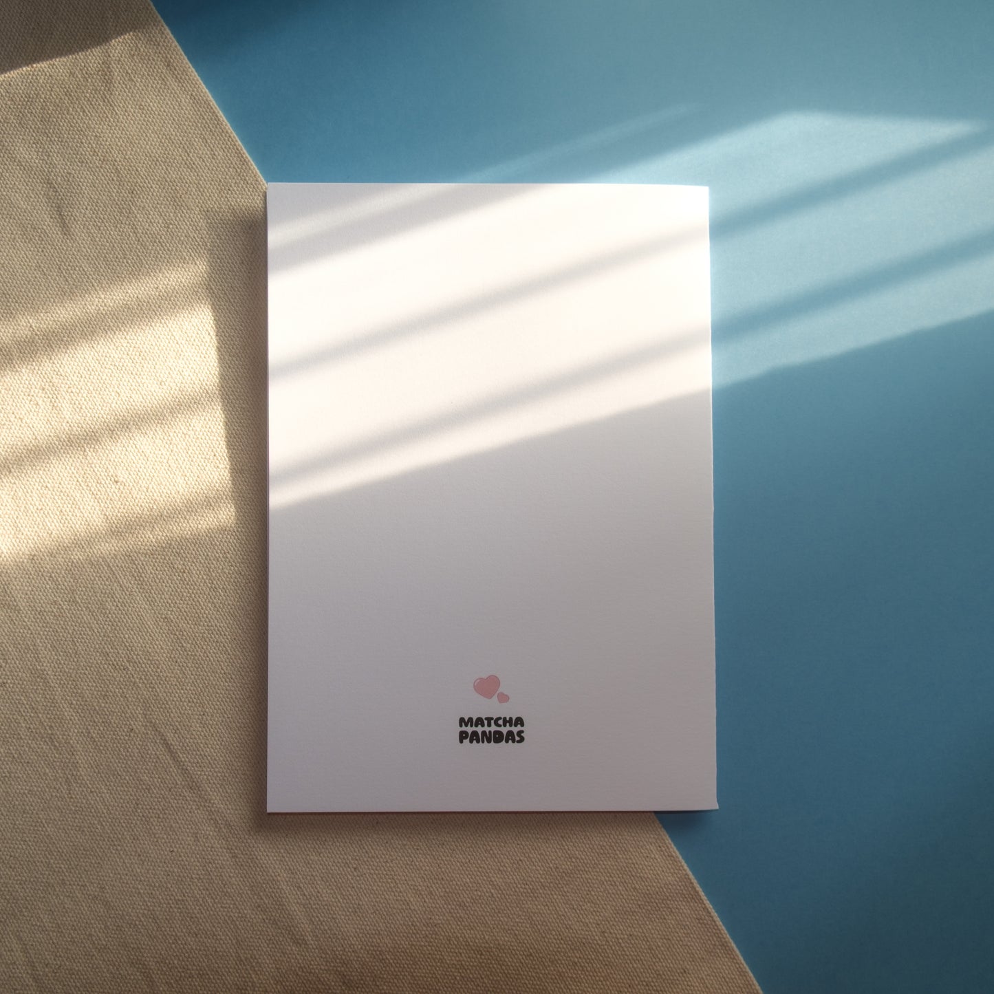 Back of I Love You Beary Much Card - Matcha Pandas logo and pink hearts