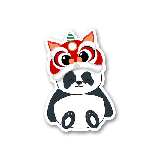 Sticker of our panda wearing a lion dance headdress