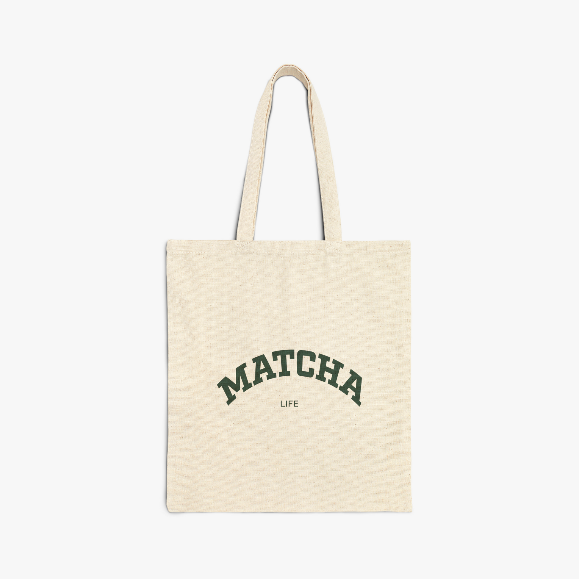 Tote Bag with text, "MATCHA LIFE"