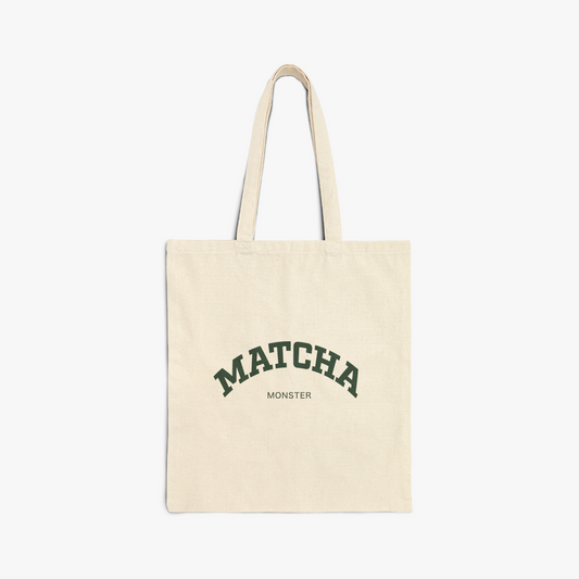 Tote bag with text, "MATCHA MONSTER"