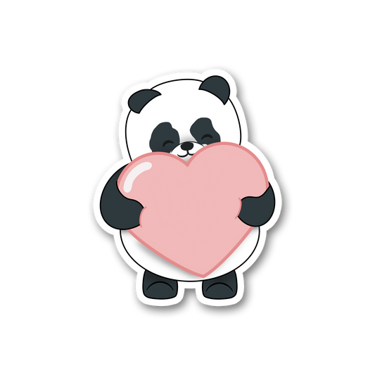 Sticker of our panda holding a giant pink heart