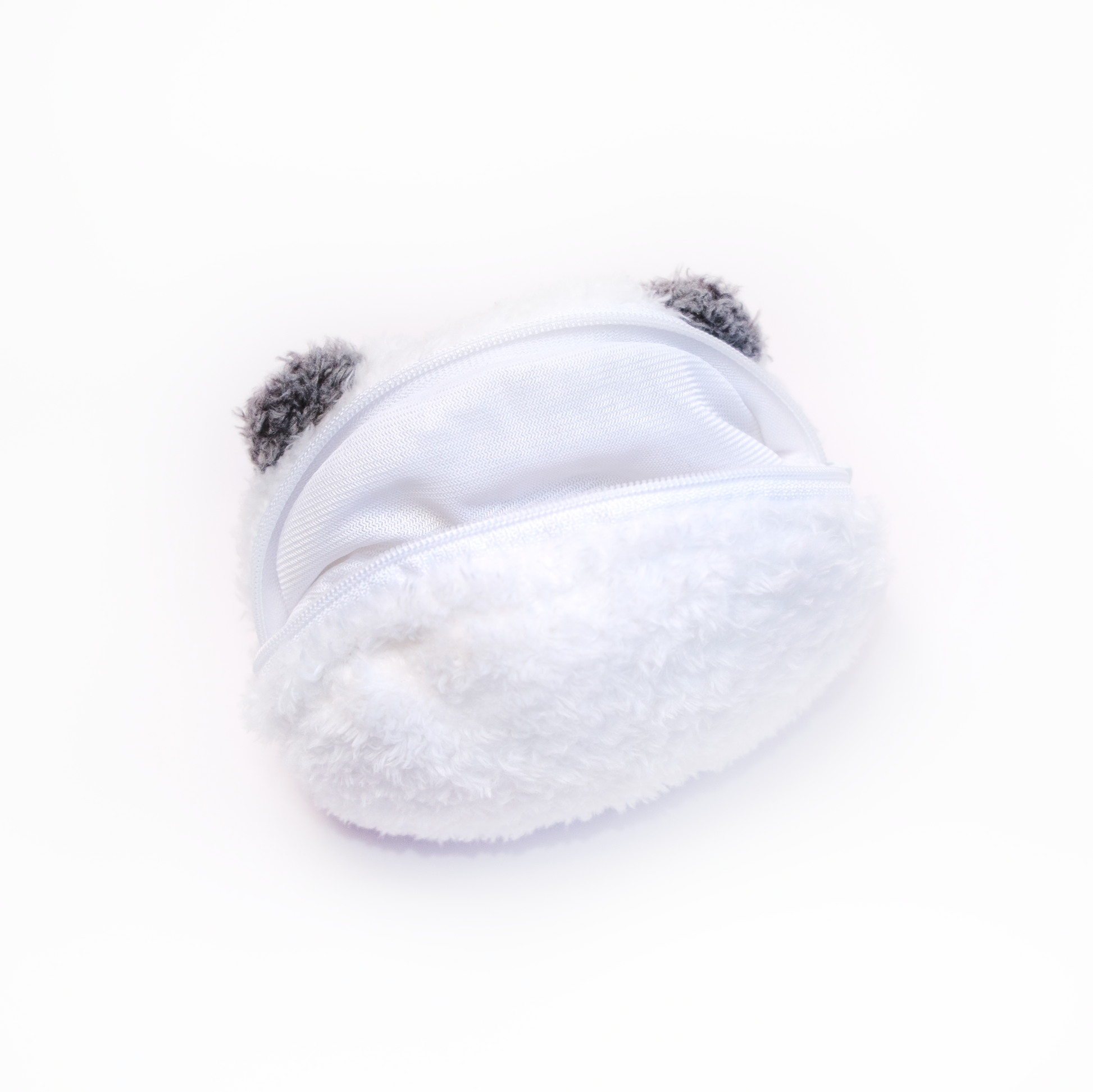 Top of Panda Plush Pouch unzipped