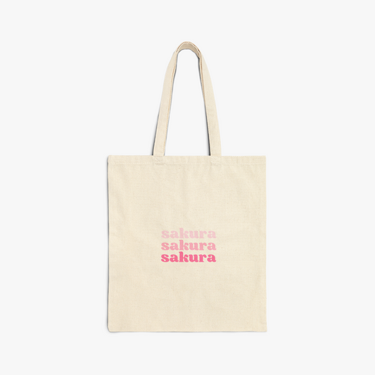 Tote Bag with "sakura" repeated text in pink gradient