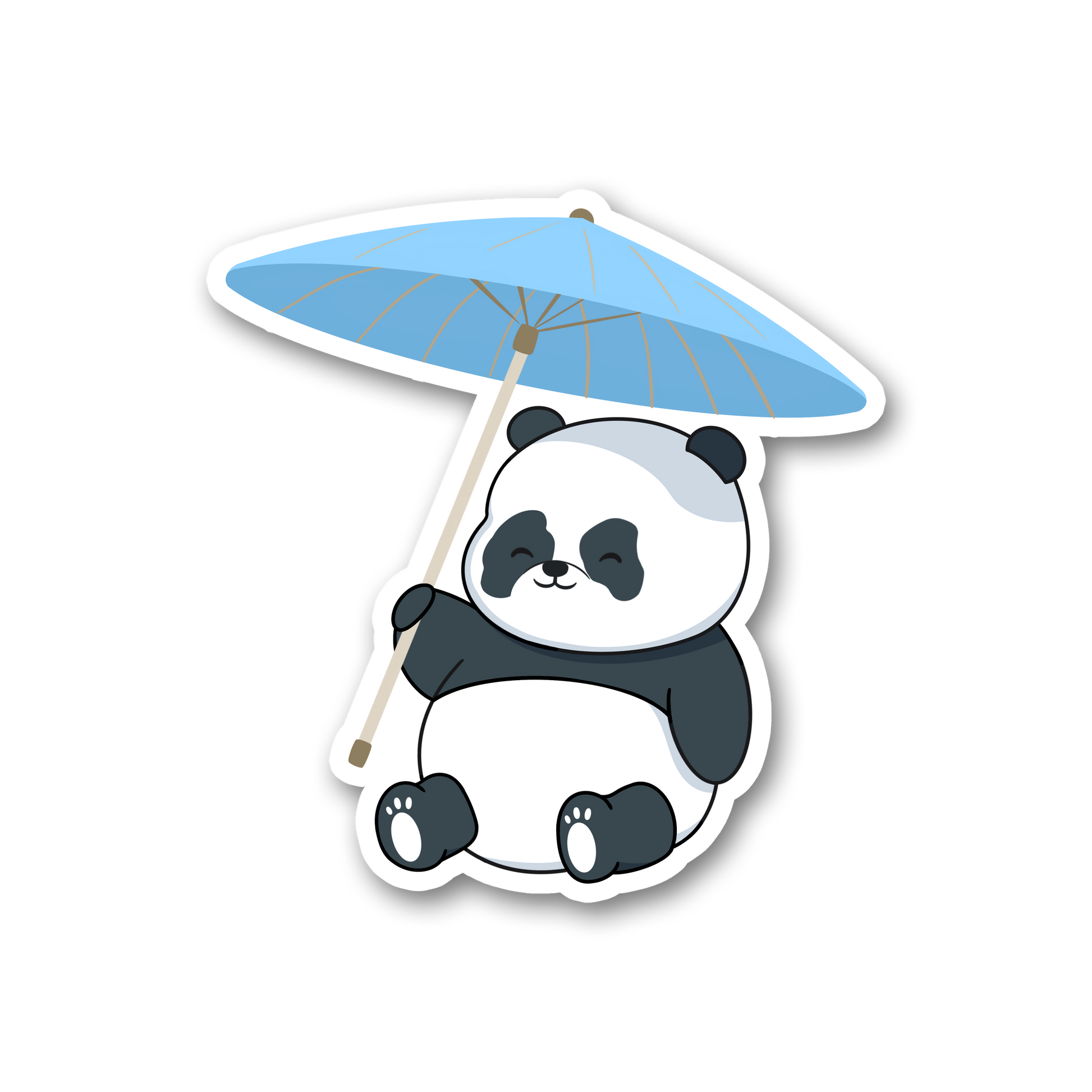 Sticker of our panda relaxing under a blue parasol 